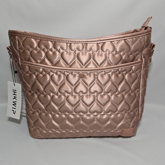 IHKWIP More Love Heart Quilted Messenger Crossbody Purse- Metallic Rose Gold - Picture 6 of 16